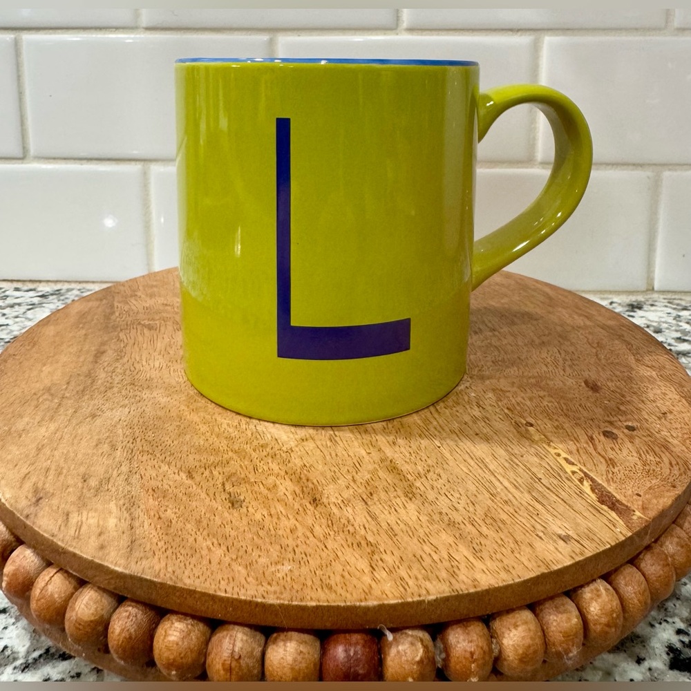 Opalhouse Lime Green Mug with Purple “L”Monogram EUC